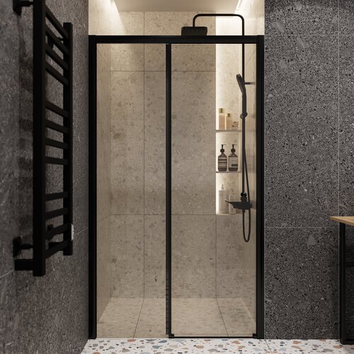 Душевая дверь в нишу Artemis Arne Slim 130 см профиль черный, высота 190, стекло 6 мм