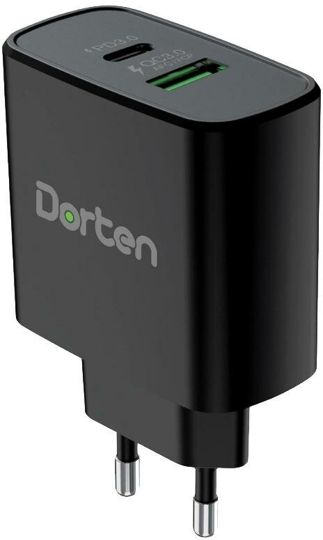 Сетевое зарядное устройство Dorten 2-Port USB 20W Wall Quick Charger PD3.0+QC3.0 Black