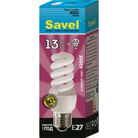 Лампочка SavelFS/8-T3-13/4200/E27, Дневной белый свет, 13 Вт, E27, Люминесцентная (энергосберегающая), 1 шт.
