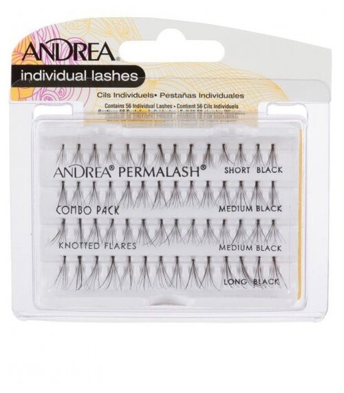 Andrea Пучки ресниц Perma Lashes Combo Pack Knotted Flares, черный, 56 шт.