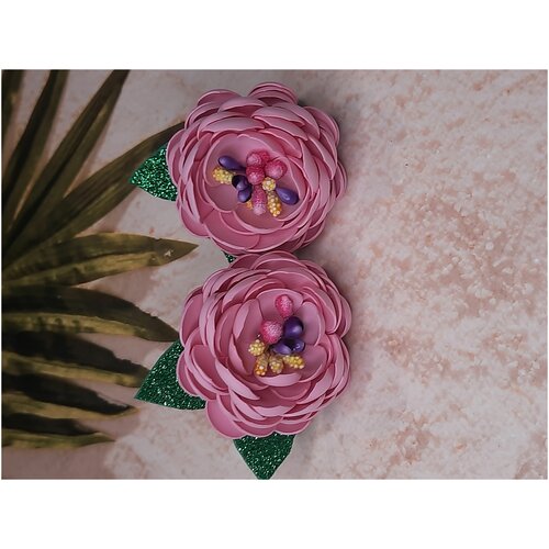 комплект украшений ручной работы розовые цветы с браслетом 17 см Бантики для девочек ручной работы