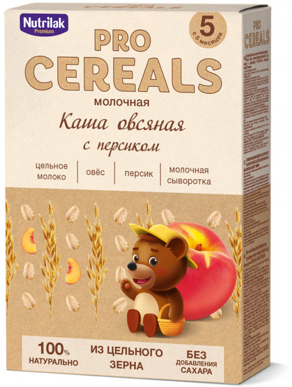 Каша овсяная с персиком Nutrilak Premium Pro Cereals цельнозерновая молочная, 200гр - фото №15