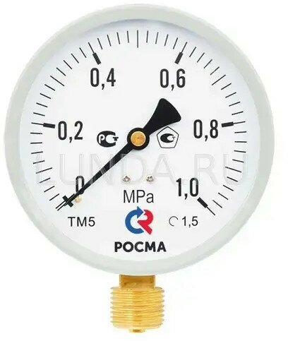 Манометр с поверкой тип ТМ-510Р.00,0.16кгс/см2,100мм, М20х1,5(снизу), 1,5, корпус-сталь, сер, Росма 00000006821