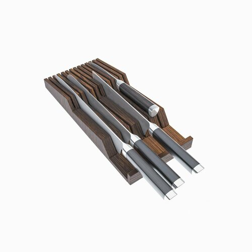 Держатель ножей/ подставка для ножей/ TETRIS для 13 ножей из массива дуба/ Темный орех 30 см х 13 см х 3,7 см.