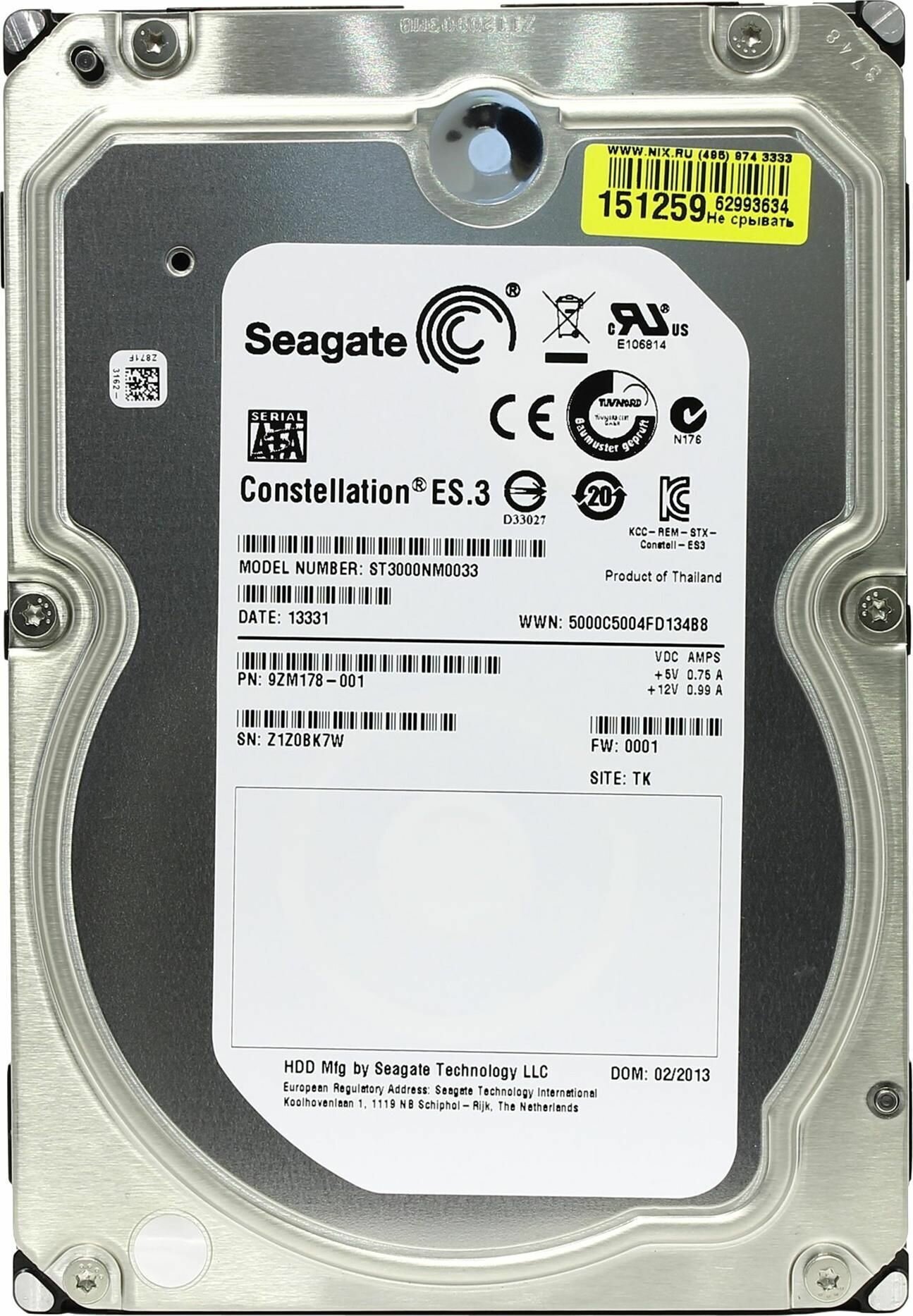 Внутренний жесткий диск Seagate Constellation ST3000NM0033 3 Тб