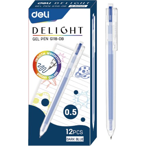 Ручка гелев. Deli Delight EG118-DB прозрачный т. син. черн. линия 0.5мм