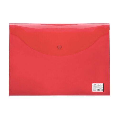 Папка-конверт на кнопке Brauberg (А4, до 100л, 150мкм, пластик) прозрачная красная (221636), 15шт. папка конверт а4 на кнопке до 100л прозрачная 0 15мм brauberg