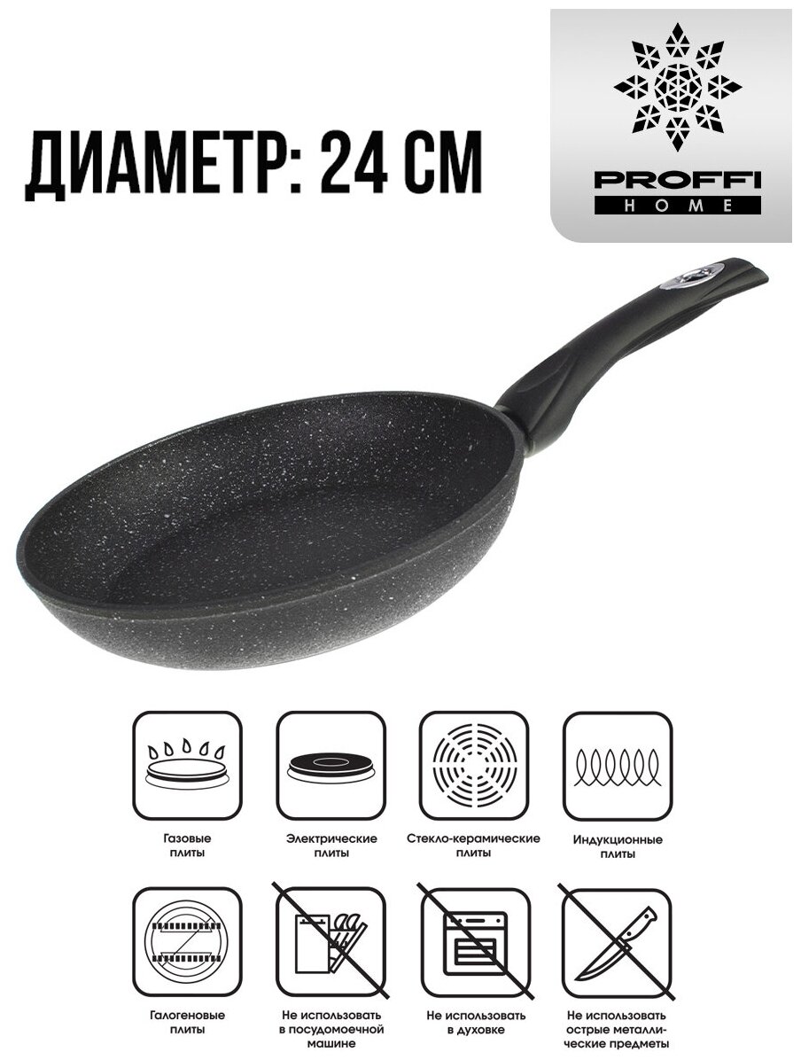 Сковорода с антипригарным покрытием для индукционной плиты из кованого алюминия 24 см Black Stone PROFFI