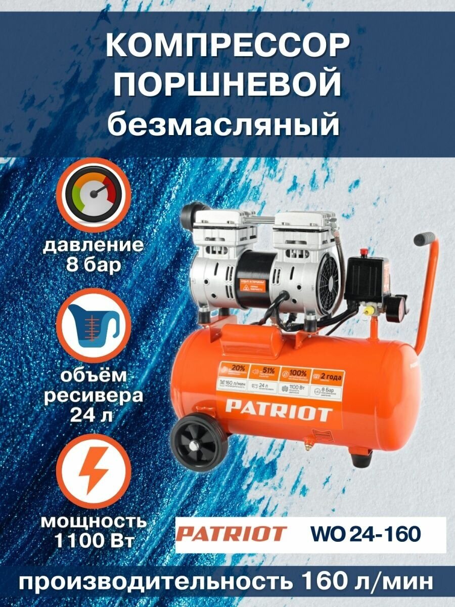 Компрессор безмасляный PATRIOT WO 24-160 24 л 11 кВт