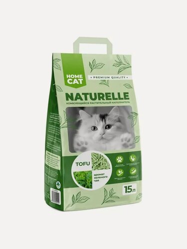 Изображение товара Наполнитель комкующийся Homecat Naturelle Tofu, зеленый чай, 15 л/6 кг