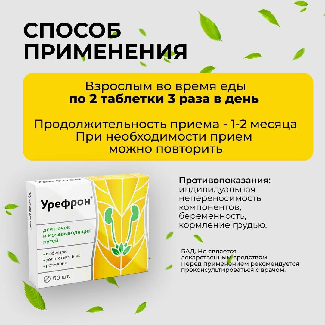 Препараты От Инфекций Мочевыводящих Путей Урефрон таблетки при цистите и для почек, золототысячник, любисток, розмарин, 3 упаковки