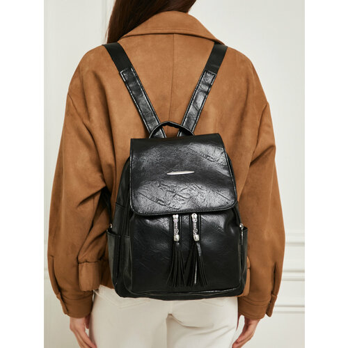 Рюкзак женский городской, сумка рюкзак женский повседневный, черный, кожаный, 32x26x13 см, до 10 литров