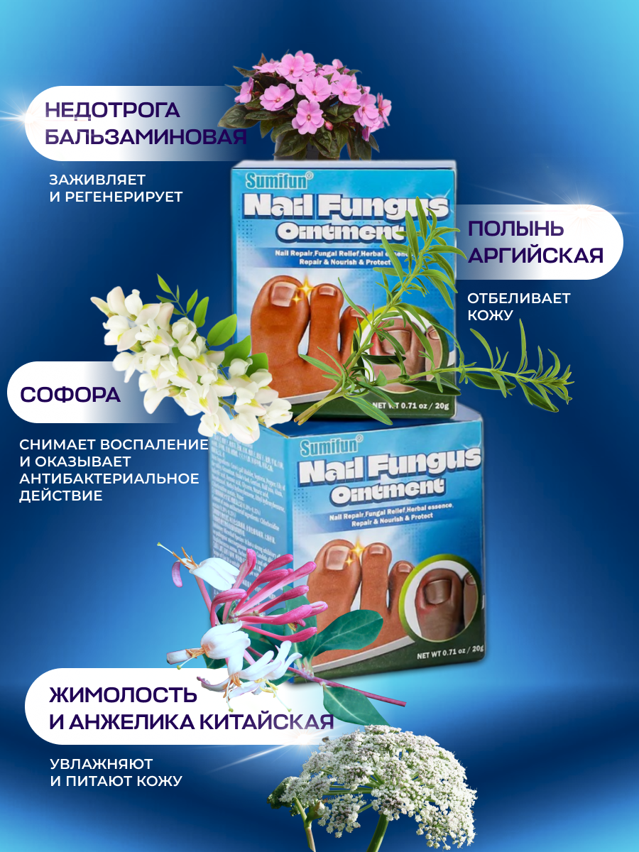 Мазь от грибка ногтей Sumifun / Крем для борьбы с несовершенствами / Средство для ухода за ногами против онихолизиса — фото 1