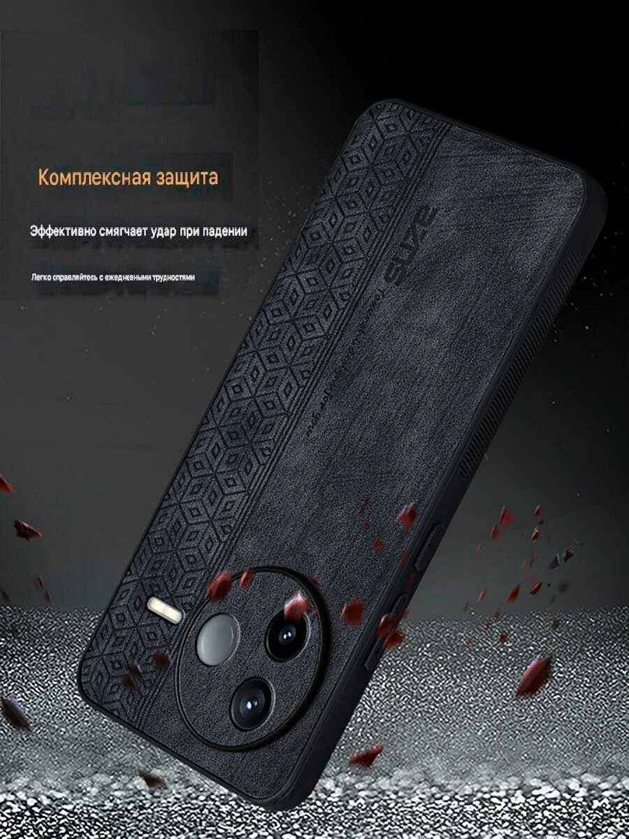 Чехол для Poco F7 Pro кожаный с тиснением / Поко Ф7 Про с защитой камеры (синяя) — фото 1