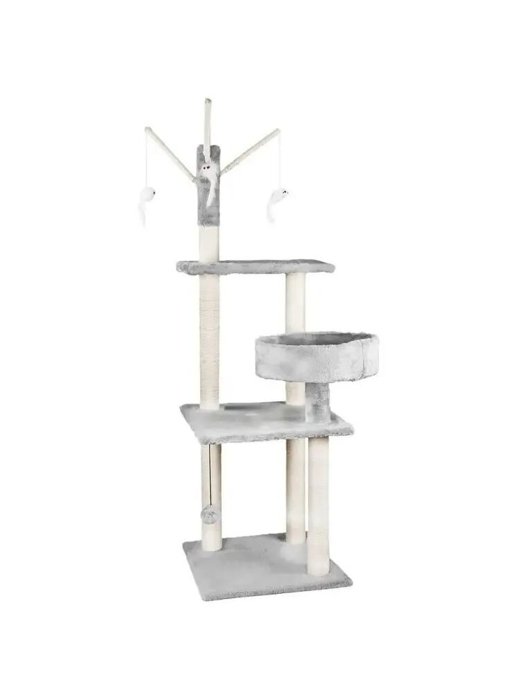 Картинки Дом-когтеточка, комплекс для кошек, "Не Один Дома" Ярус, серый, 40х40х125 см