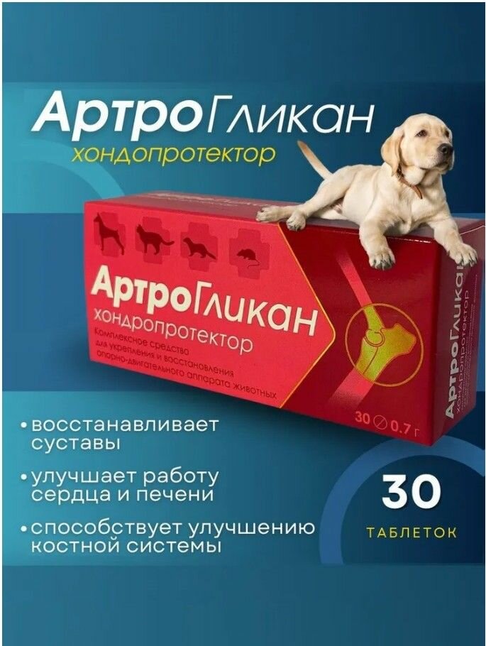 Артрогликан для собак, кошек, крыс и других животных 30 т хондропротектор, кормовая добавка для суставов, витамины