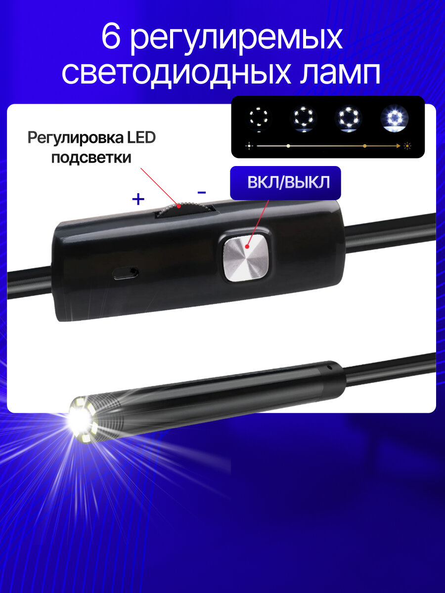 Эндоскоп гибкий для смартфона Android, видео эндоскоп с гибким проводом и камерой для труднодоступных мест 3,5 м — фото 1