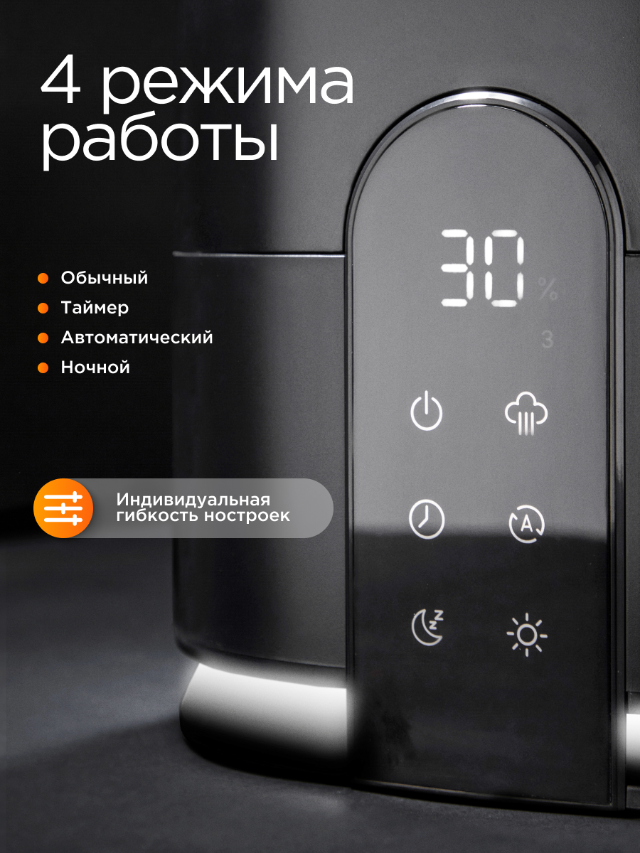 Увлажнители Воздуха Увлажнитель воздуха Stonberg "Misty HD300", ультразвуковой, 4л, 4 скорости, чёрный