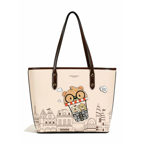 Сумка шоппер BeiBaoBao, фактура матовая, молочный