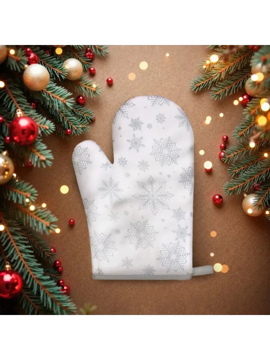 Варежка Снежинки серебро 26х16 см для Нового года
