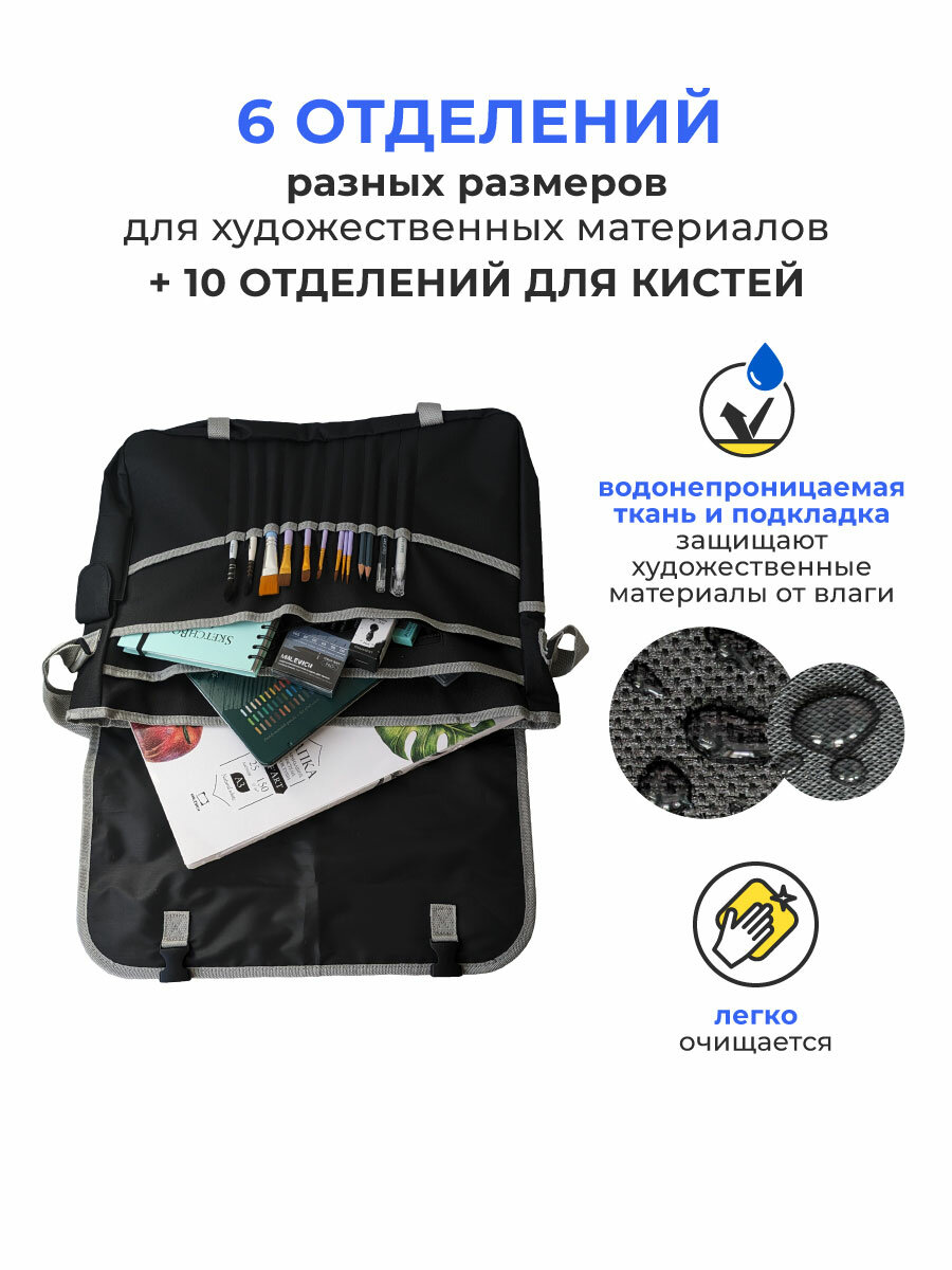 Сумка для художника Малевичъ, скетч сумка черная, сумка на плечо, 36х46 см — фото 1