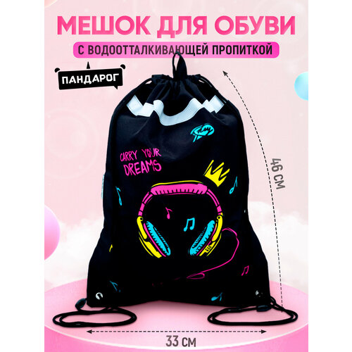 Сумка мешок рюкзак для сменной обуви сменки с петлей для подвеса 46х33 см Music Lover ПандаРог 531₽