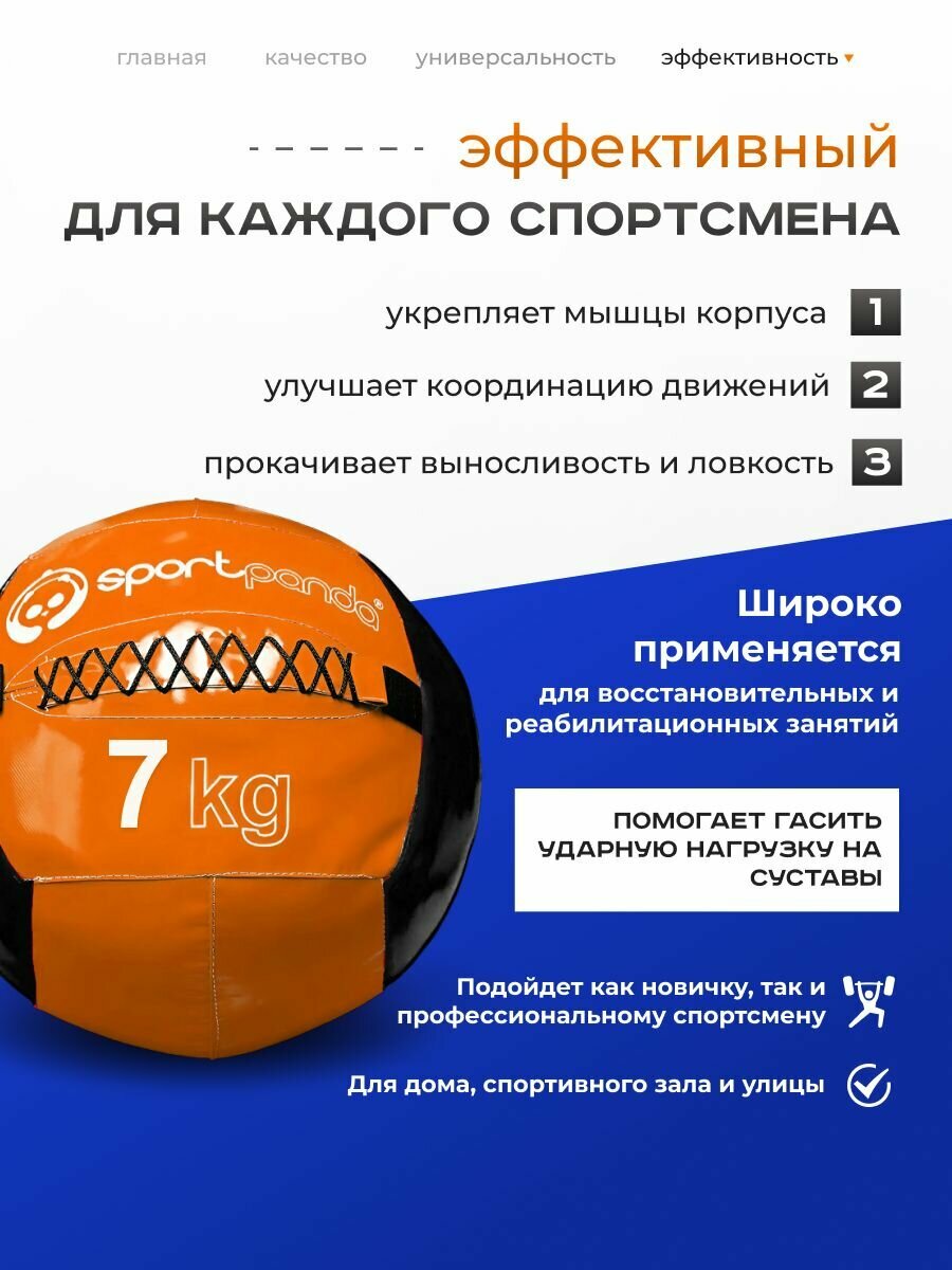 Медбол SportPanda, ПВХ, диаметр 38 см, 7 кг, армированные швы — фото 1