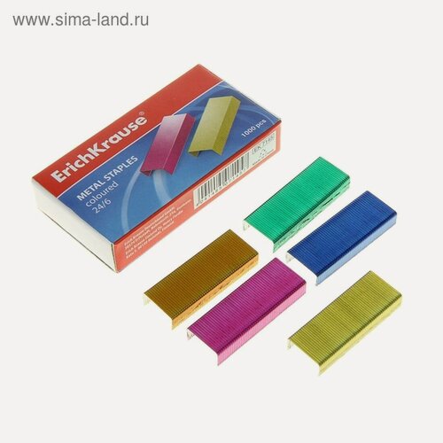 Изображение товара Скобы металлические №24/6, ErichKrause, для степлера 1000 штук, цветные