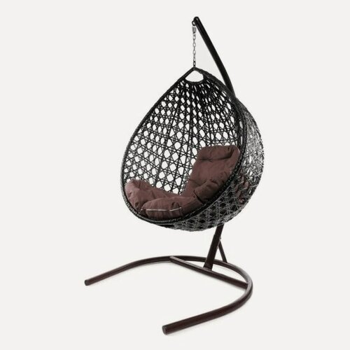 Изображение товара Подвесное кресло кокон M-group Капля с ротангом Люкс коричневое+коричневая подушка