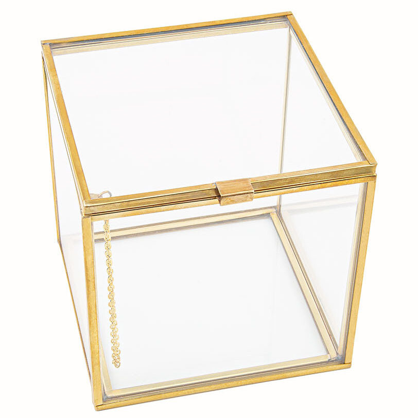 Шкатулка Арт-Птица "КУБ", стекло, латунь, золотистая, 10x10x10 см — фото 1