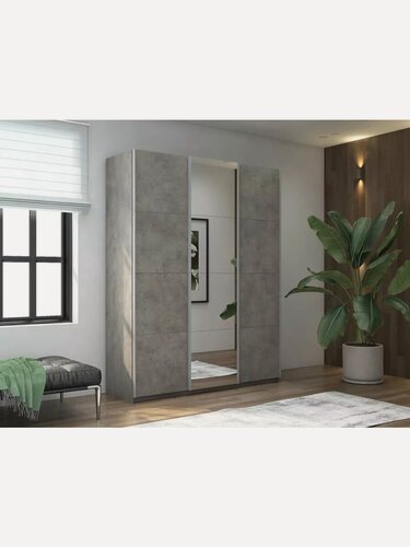 Изображение товара Шкаф-купе Прайм 3-х дверный ДСП/Зеркало/Доводчики 210х57х230, Мебельная компания Е1, Бетон