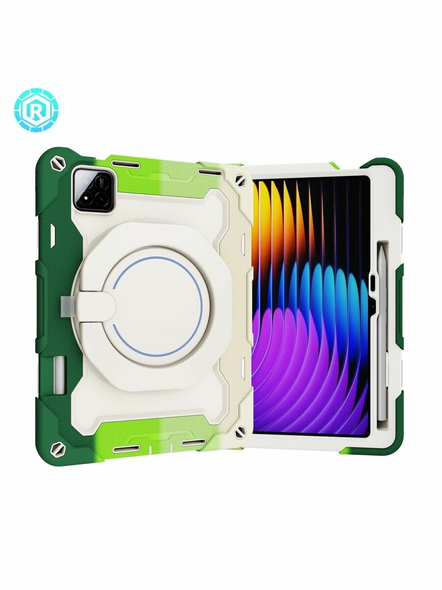 Картинки Для Xiaomi Pad7 / Pad7Pro2024, 11,2-дюймовый ударопрочный чехол для планшета, подставка, зеленый + белый