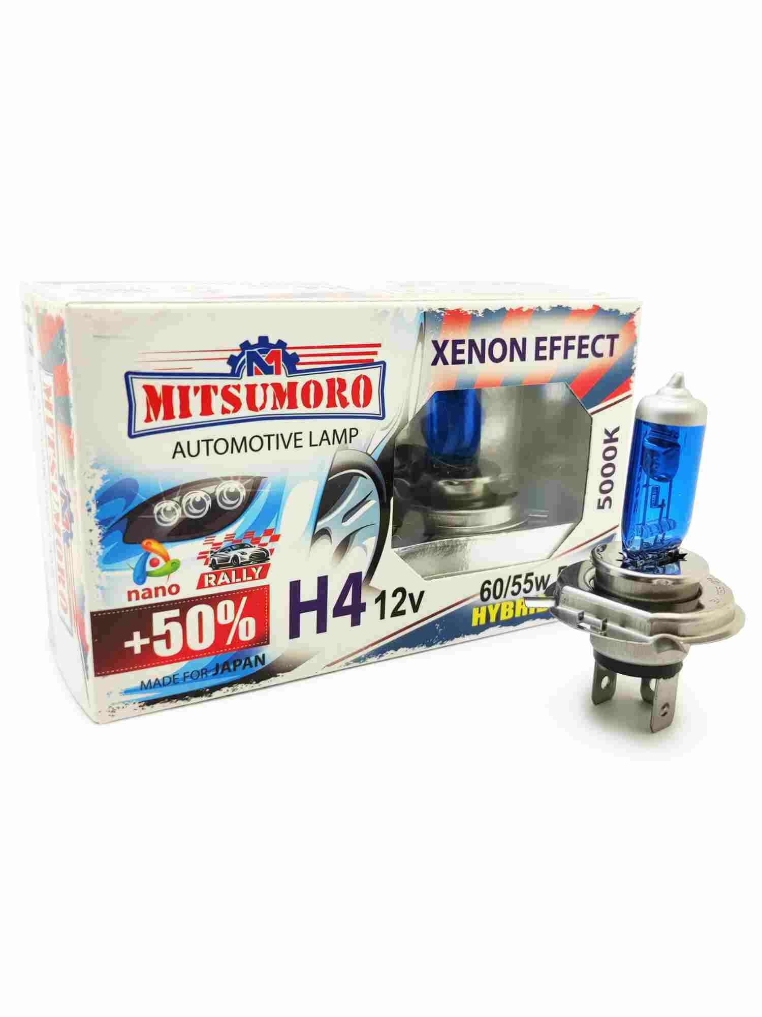 Лампы галогенные «Mitsumoro» H4 +50 Super White Xenon Effect (12V-60/55W, P43t-38) belais #19066