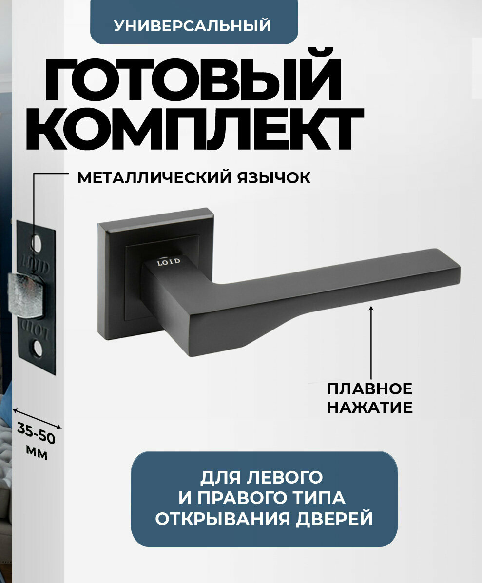Ручка дверная межкомнатная, поворотная, нажимная Loid 495 BL + защелка 8-45 BL черный