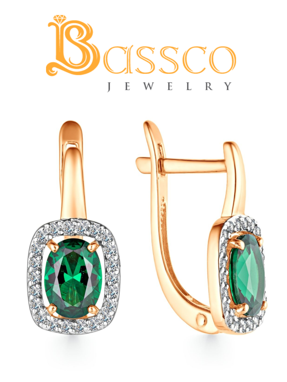 Серьги Bassco, серебро, 925 проба, золочение, фианит, размер 16 мм, длина 1.6 см, , зелeный