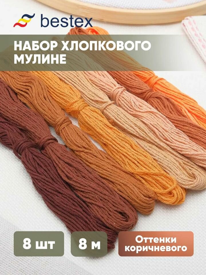 Мулине набор 'Оттенки коричневого' 8 шт*8 м мерсеризованный хлопок разноцветный Bestex