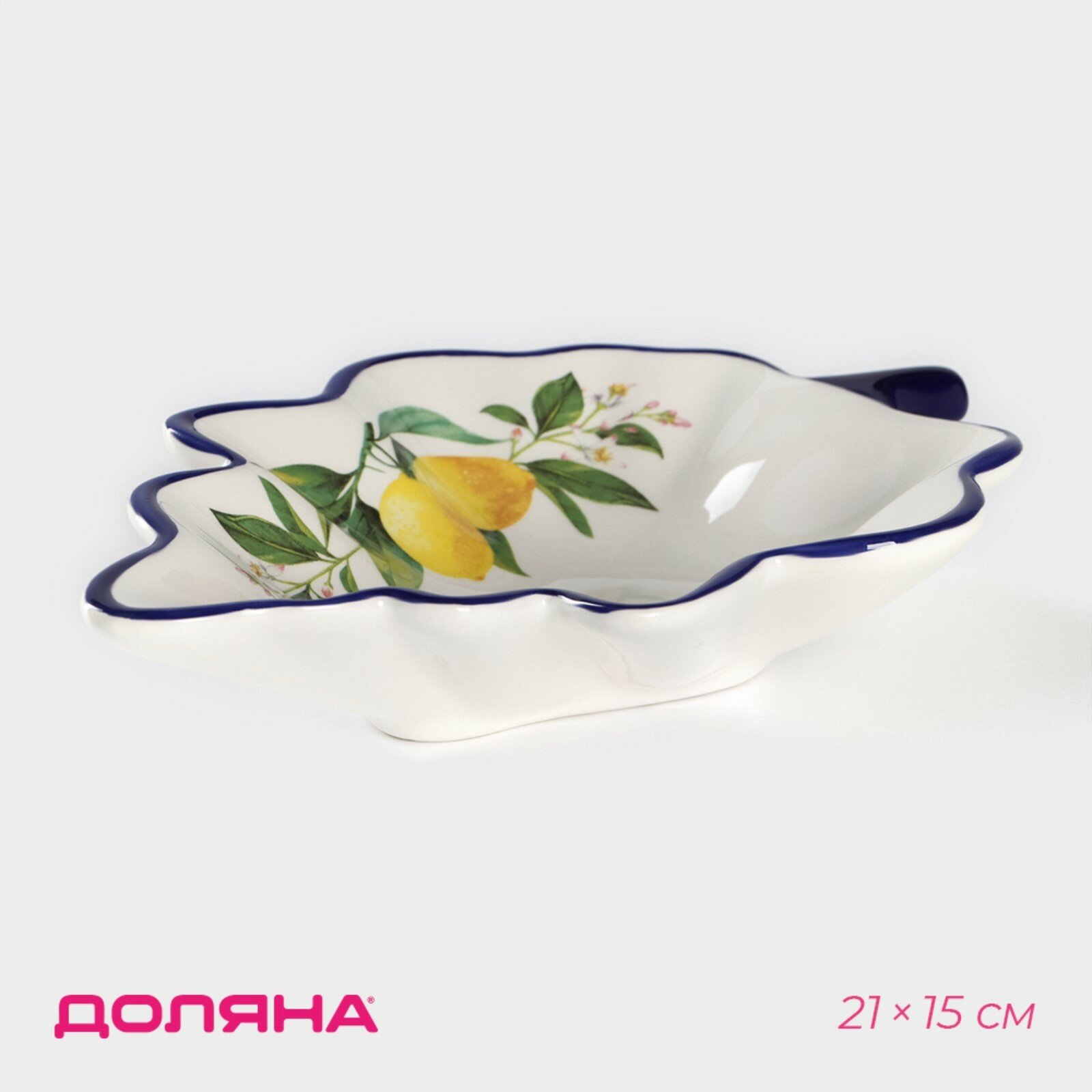 Блюдо сервировочное для стола Доляна «Лимон» 21×15 см цвет белый