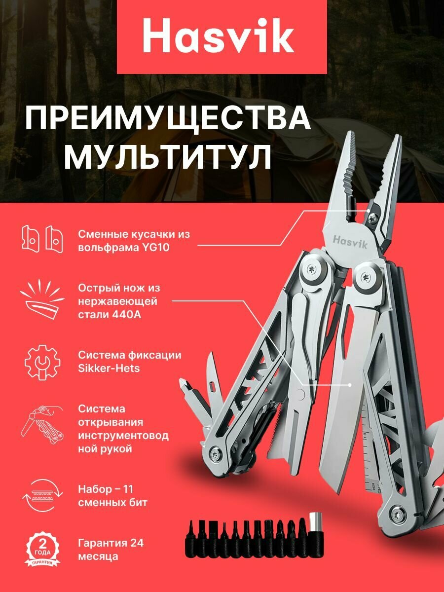 Мультитул Hasvik RustFritt 14 в1, набор для выживания, нож для рыбалки, охоты и походов — фото 1