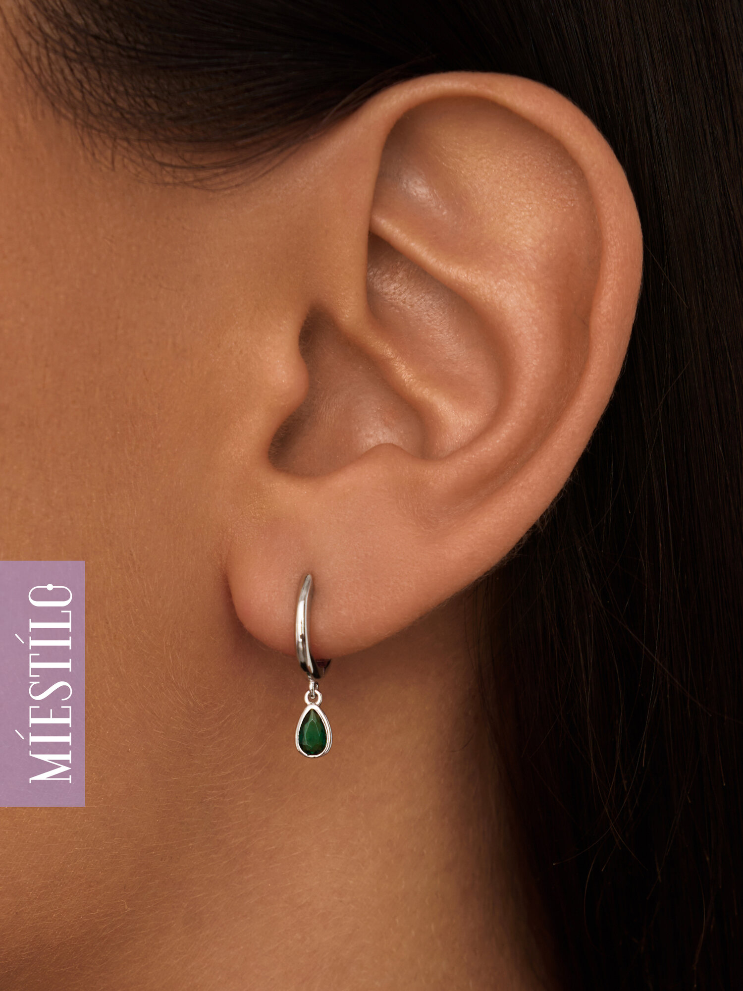 Серьги с подвесками MIESTILO, серебро, 925 проба, родирование, фианит, размер 3 мм, длина 1.9 см, , зеленый