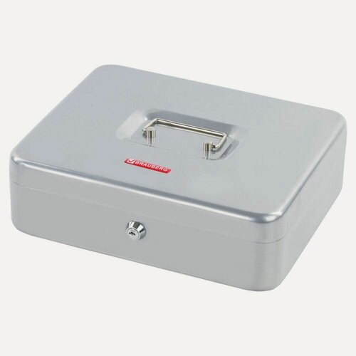 Изображение товара Ящик для денег, ценностей, документов, печатей, 90х240х300 мм, ключевой замок, серебристый, BRAUBERG