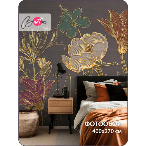 фото Фотообои на стену флизелиновые 3d цветы 400х270 см bartonwall m203-br barton wallpapers