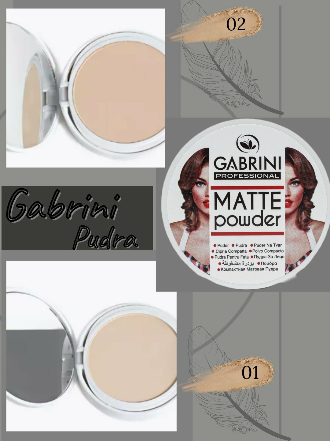 Пудра для лица, Gabrini Matte Powder, матовая пудра, водостойкая, 24 ч, 12 г
