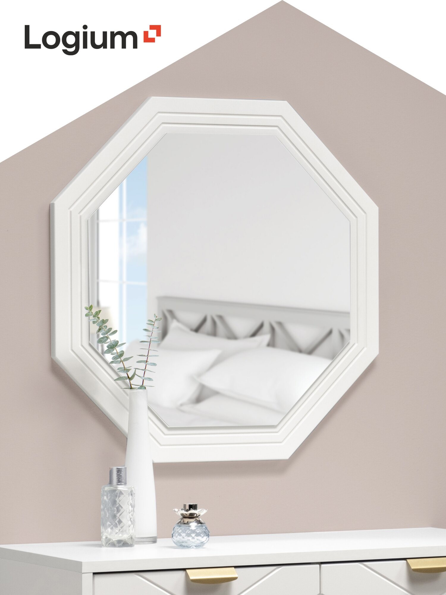 Зеркало настенное LOGIUM Венеция, 17.11 белая шагрень, D55,3 см, МДФ, белая рама, фигурное