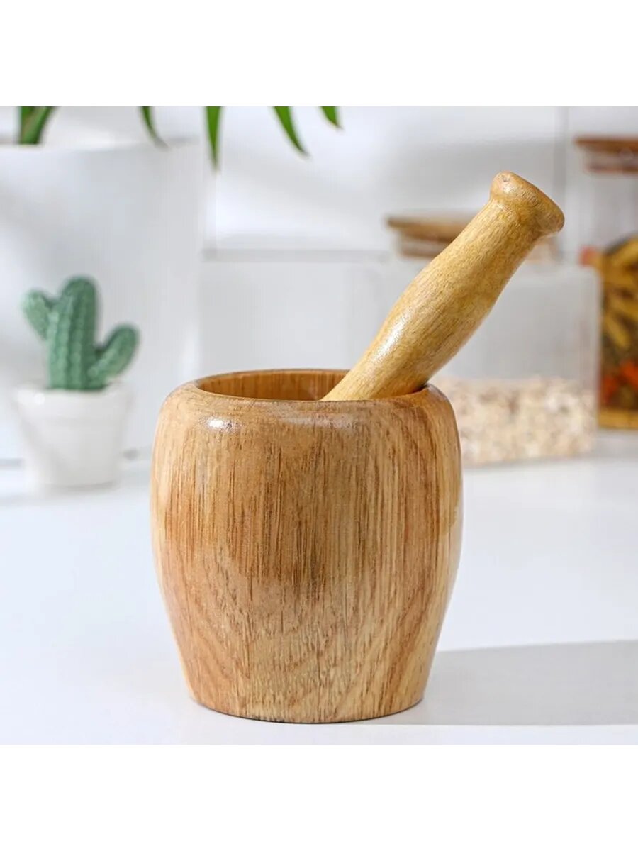 Компактная бамбуковая ступка с пестиком для специй 10 см