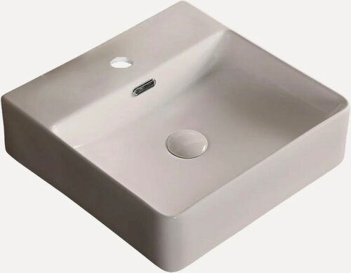Изображение товара Накладная раковина Ceruttispa CR7602B 42 накладная, фарфоровая, со встроенным сливом-переливом, квадратная, раковина для ванной, белая, глянцевая