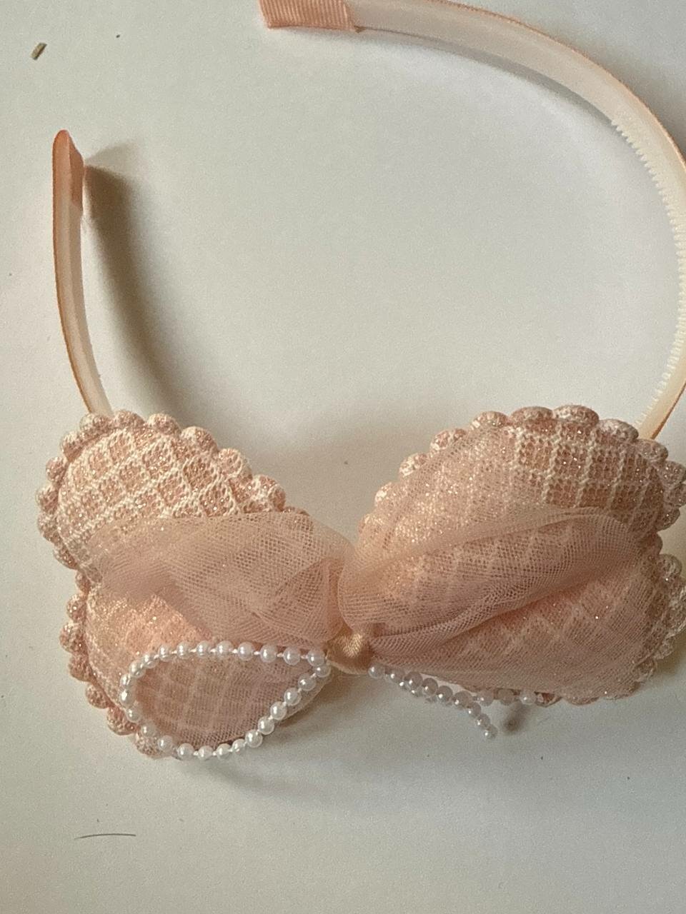 Ободок, для девочек, пластик, с бантом и стразами, 1 шт, розовый 03 — фото 1