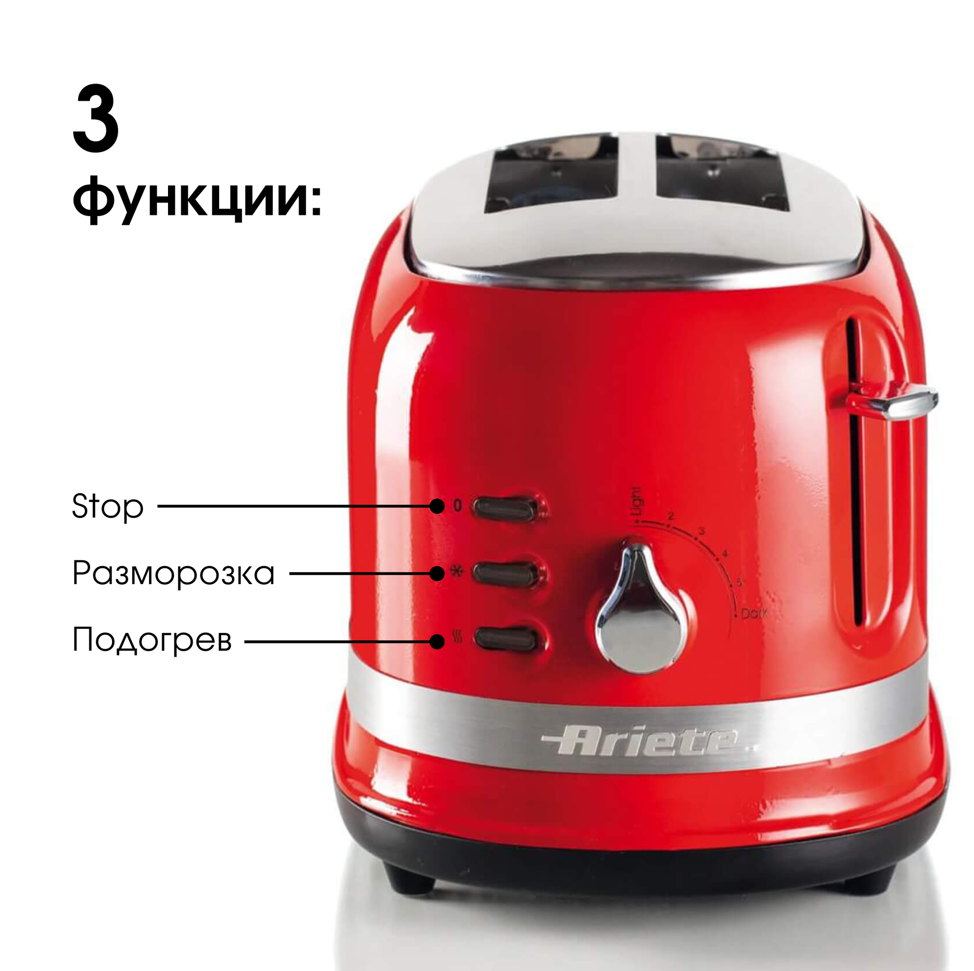 Тостер для хлеба Ariete Moderna, красный, 2 ломтика, с поддоном для крошек (00C014910AR0) — фото 1