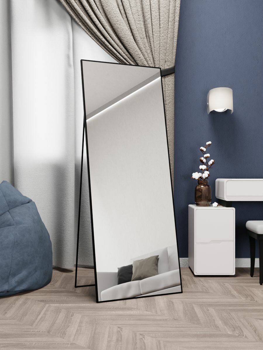 Зеркало настенное 161х60 см. ONE MARKET интерьерное в алюминиевой раме напольное, Черное