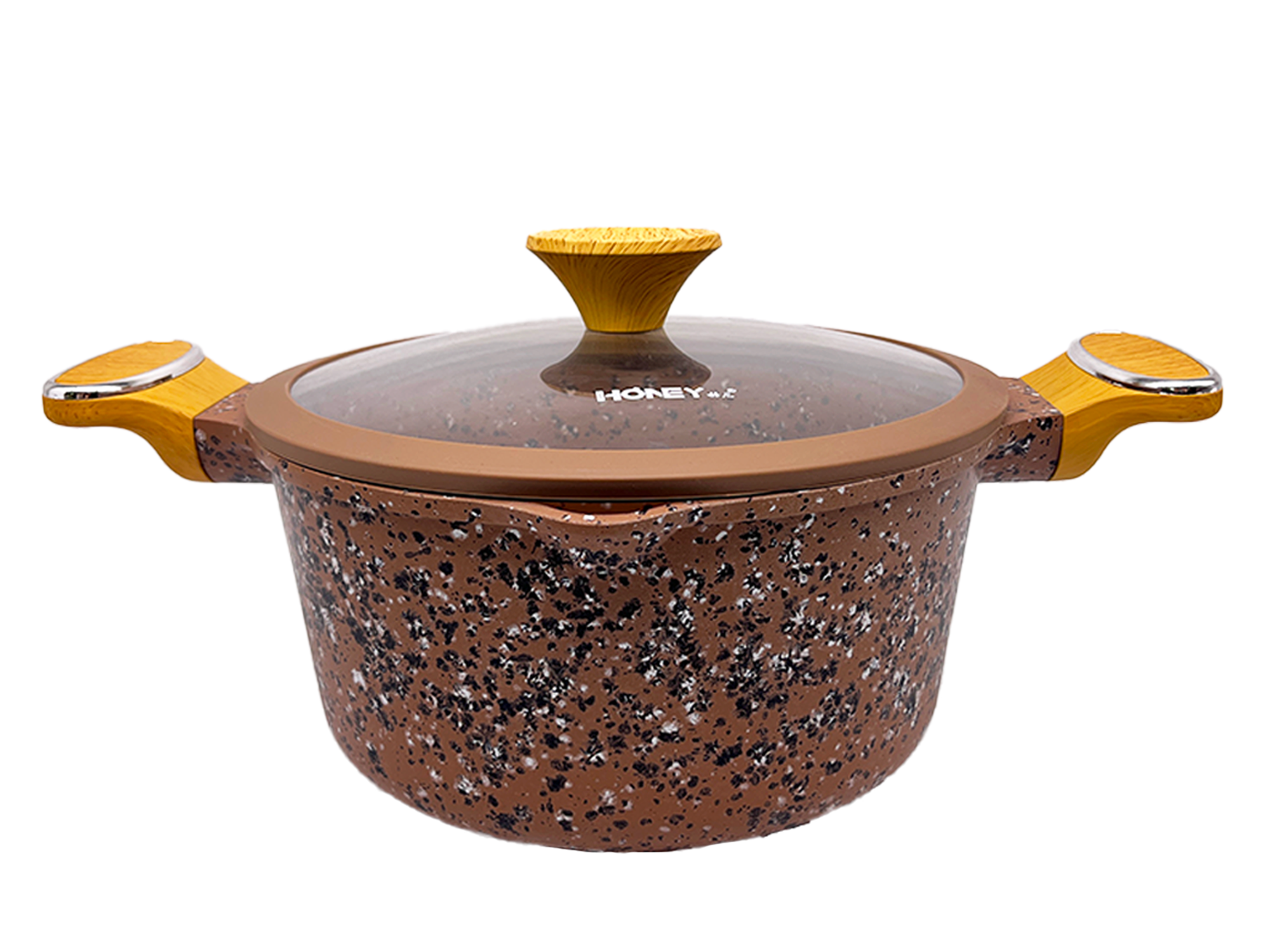 Казан для приготовления с гранитным покрытием антипригарное с крышкой 24 см коричневый цвет от бренда HORNEY