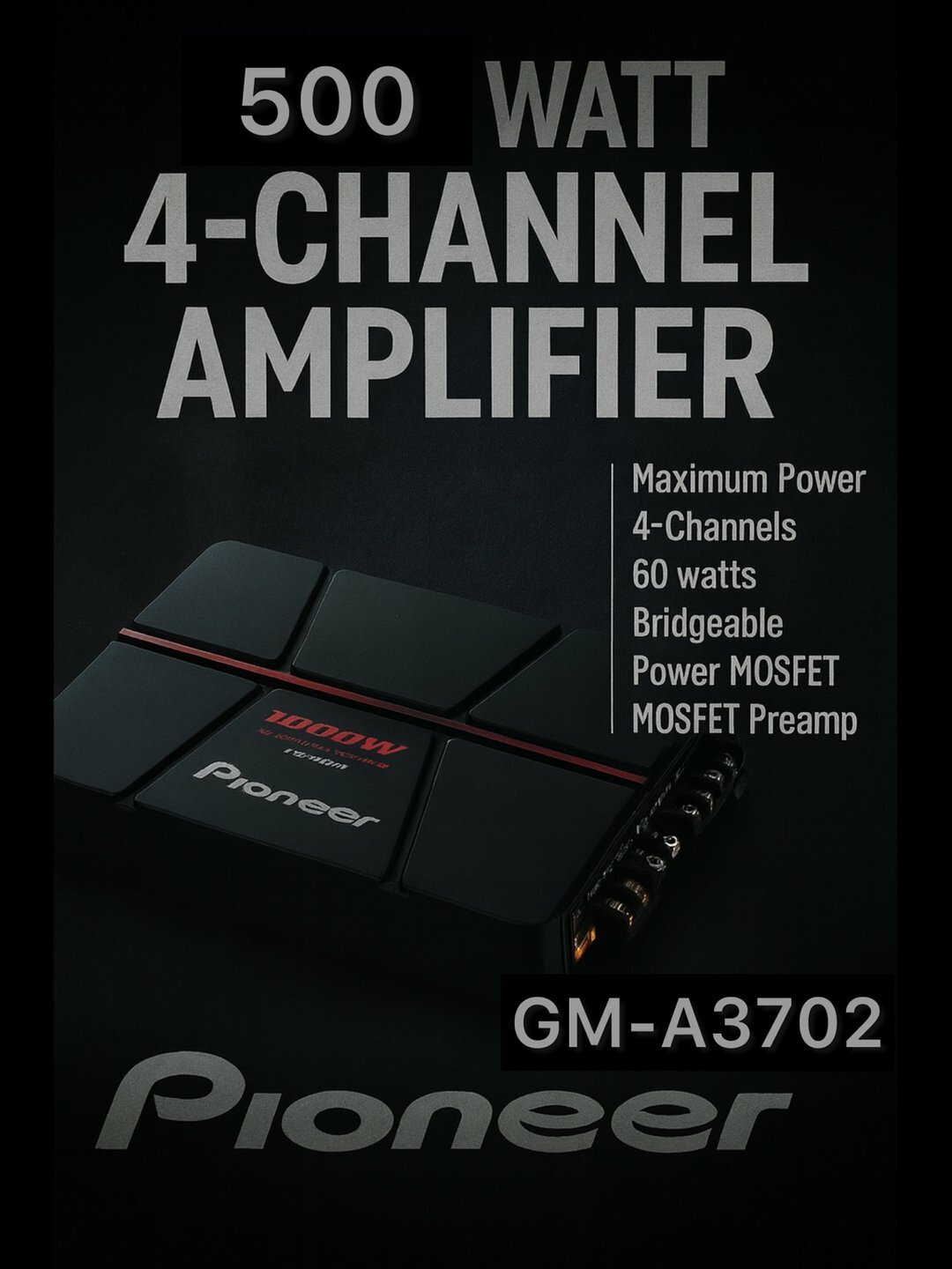 Усилитель Pioneer GM-A3702 XL, 2-х канальный, 500Вт, защита, усиление басов